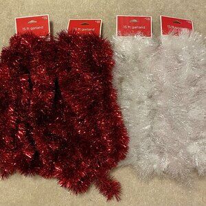 Holiday Time (4) 15 Ft Tinsel Garland 2 Styles-Red & Snow NEW